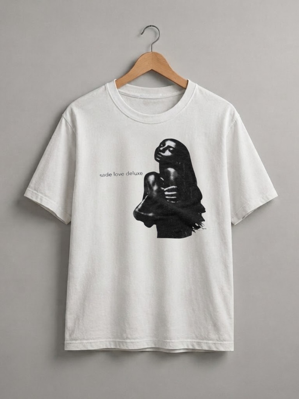 White Short Sleeve Tee with Black Sade Love Deluxe Graphic